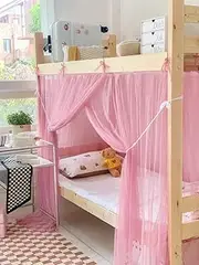 Akiky Bunk Bed Curtains Student Dormitory Mosquito Net 4 Corner Post Bed Canopy for Kid Teens Dustproof Loft Bed Curtains(Pink,Twin)