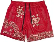 [DIOTSR] Men's Mesh Paisley Shorts Casual Retro Graphic Athletic Basketball Shorts Blue XS, S, M, L, XL