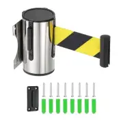 16.4 ft Fixed Wall Mount Retractable Belt Barrier Silver/Black Yellow Stripe