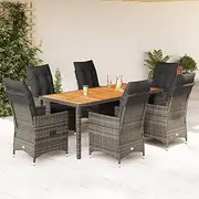 7 Piece Garden Dining Set with Cushions Grey Poly Rattan,Outdoor Furniture Sets-3276729