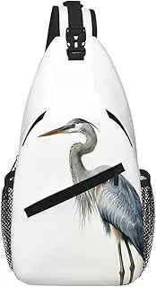 Stvyukl Long-Beaked Heron Sling Bag For Women Men Travel Hiking Backpack Crossbody Shoulder Chest Bags Casual Daypack, Black, One Size