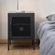 Mesh Metal Bedside Table Cabinet - Black
