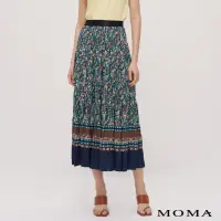 在飛比找momo購物網優惠-【MOMA】異國風佩斯利皺褶印花長裙(深藍色)