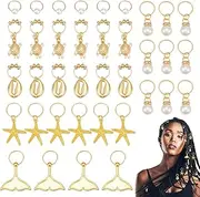[PLIGREAT] 60 Pcs Shell Braid Crafts Hair Jewelry, Gold Seashell Turtle Dreadlock Ring Hair Decors Alloy Starfish Fishtail Hairs Clips African Loc Accessories for Women Girl Hairs Braids Decor