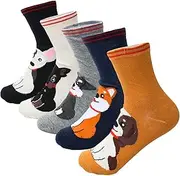 [KkvoGmle] 5 Pairs Womens Funny Socks, Cotton Cartoon Animal Socks Cute Dog Socks Novelty Crew Socks, Beige, One size
