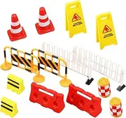 QUMIIRITY 14Pcs Traffic Road Signs Educational for Plastic Barricade Models for Boys Miniature Traffic Cones for Creative Play and Learning
