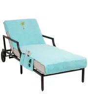 Linum Home Textiles Palm Tree Embroidered Chaise Lounge Cover with Pockets