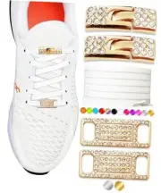Elastic No Tie Shoe Laces with Bling Diamond Locks & Charms for 01 White- Gold