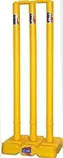 CW Heavy Plastic Wicket Stump Set for Cricket Play Gully Ground Wicket Set Yellow (Bails + Base + Stumps) for 7 Yrs & Above Kids & Senior Boys