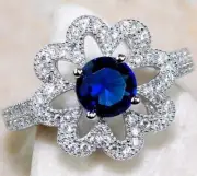 2CT Treated Blue Sapphire & Topaz 925 Solid Sterling Silver Ring Sz 7 UB2-6