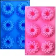 Accfore 2 Pack Silicone Cake Moulds, Doughnut Maker Silicone Baking Tray Cupcake Muffin Molds Mini Cake Pan for Coffee Cake Cupcake Brownie