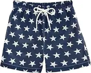 [Aflyko] 4th of July Boys' Board Shorts Patriotic Navy White Star Toddler Swim Trunk Beach Swimwear