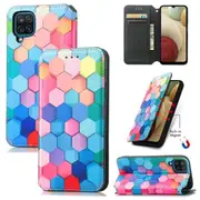 CaseNeo For Samsung Galaxy A12 Leather Wallet Flip Case With RFID Blocking Credit Card Holder Slots Cover - Colored Squares