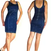 $189 Stonewash 7 For All Mankind Dark Stretch Denim Zipper Back Pencil Dress S