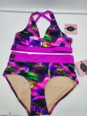 Kandi Kouture Set Teen Size Large 8/9 Bra Top Briefs Jungle Animal Print Purple