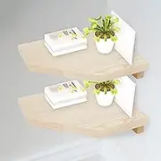 GOKENA 2 Pcs Corner Floating Shelves Wood Hanging Corner Shelf Unique Wall Mount Floating Corner Shelf Practical Corner Wall Display Shelf for Bathroom Decor Living Room Small Spaces (S)