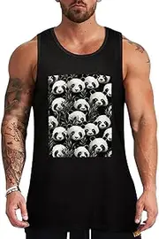 [NQHJT] Men Tank Tops Panda Graphic Black and White Sleeveless T Shirts for Men's Fitness Quick Dry Gym Tank Top for Men