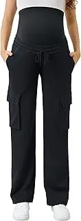 [FABRACK] Women's Maternity Cargo Pants Sweatpants Over The Belly Casual Comfy Drawstring Pregnancy Pants with 4 Pockets
