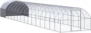 Walk-in Chicken Run for Yard, Large Metal Chicken Pen Outdoor, Poultry Cage with Waterproof Cover, Metal Chicken Coop Chicken House for Outdoor, Backyard and Farm, 3x16x2 m Galvanised Steel
