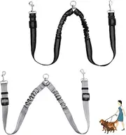 2 Pcs Double Dog Leash, No Tangle for Walking 2 Dogs Adjustable Length Leash Reflective Splitter for Large and Small Dogs(Black, Grey)