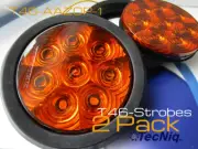 TecNiq 2pk Amber 4" Round Flashing Strobe Warning Grommet Mount LED Lights