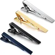 [SUNFECILI] Tie Clips for Men,4 Pack Classic Tie Clip Silver Gold Black Blue Necktie Tie Bar Pinch Clips,Men Tie Clip Copper Fashionable Elegant Slick Finish Q 4 Colors Male Tie Neck Clamp Set