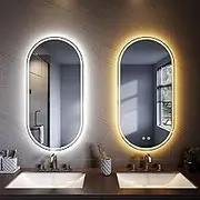 ELEGANT Oval LED Bathroom Mirrors, 90 x 45cm Wall Mounted Smart Vanity Mirrors with Backlit + Front-Lighted, Anti-Fog, Memory, 3-Color Dimmable LED Light, IP44 Makeup Decorative Mirrors