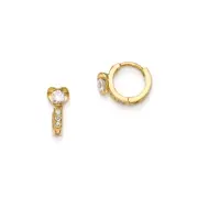 Madi K Kid's Earrings 14k Yellow Gold CZ Heart Solid Hinged Hoop, 10 mm