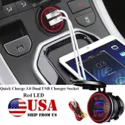 Car RV Marine 12V USB Outlet 36W QC 3.0 USB Fast Charger Socket +Power Switch