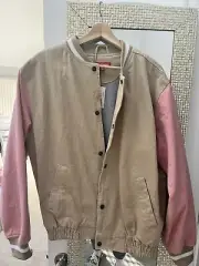 Supreme Denim Varsity Jacket Tan Size M SS18 *FAST SHIP* Brand New