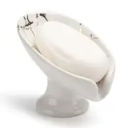 Ceramic Soap Dish Holder Self-Draining Leaf Shape Soap Bar Holder for Shower