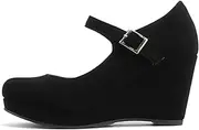[Soda] Merry ~ Womens Mary Jane Strap Comfortable Platform Wedge Pump Heel Shoes