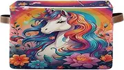 Unicorn Colored Rainbow Fabric Organizer Bins, Decorative Foldable Storage Box for Home