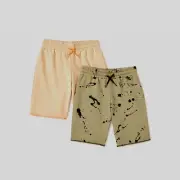 Bleached Boy's Pull-On Knit Shorts, 2-Pack, Oil Green Splatter/Mojave, XS (4-5)