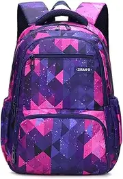 [MITOWERMI] Kids Backpack for Girls Boys Nylon Elementary School Bags Durable Children Bookbags Casual Travel Back Pack Purple Plaid