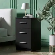 Advwin Bedside Table 3 Drawers Side Table Storage Cabinet 66cm Nightstand Black
