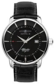Zeppelin Atlantic Quartz watch with dual time and leather strap 8442-2