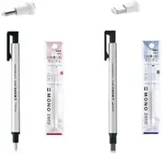 Tombow Mono Zero Pen-Style Eraser Refill Round Tip + Square Tip + 4 Refills (Black Barrel)