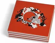 The Memory Company | Licensed NFL 4-Pack Team Logo Ceramic Blast Coaster Set,Cleveland Browns
