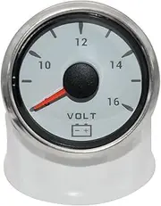 HD 52mm Digital Pointer Car Boat Voltmeter Auto Volt Indicator Voltage Gauge 12V/24V Car Volt Gauge 8~16V with 7 Color Backlight Voltmeter(White Silver)