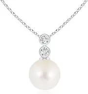 [Angara] Freshwater Cultured Pearl Pendant Necklace with Bezel Diamonds in Sterling Silver/14ct Solid Gold for Women | June Birthstone Jewellery for Her