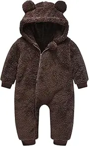 [Mokitoni] Baby Fleece Jumpsuits Infant Bear Ear Snowsuit Newborn Hooded Romper Warm Coat