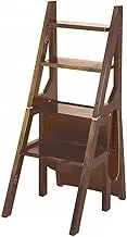 UPWONEA Foldable Ladder Chair, Library Steps, Solid Wood Four-Step Ladder, Multifunctional Ladder, Bookshelf Rack for Storage And Decoration,Brown