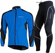 [NUCKILY] Men's Long Sleeve Cycling Suits Cycling Jersey Set Cycling Clothing Long Sleeve Cycling Jersey with Thermal Fleece Lining Cycling Shorts with Seat Padding, 60408, Small