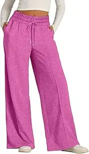 [Generic] Wide Leg Long Pants for Women Elastic High Waist Stretchy Comfort Casual Pants Loose Lounge Work Pants with Pockets