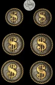 Set of 6 - Saddle set conchos Rope Edge Dollar Signs