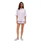 Sleeper Linen Lounge Suit Button Front Shirt & Shorts Pajama Set XS Purple