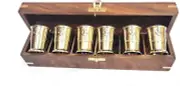 Nautical Marine Solid Brass Shot Glasses With Wooden Box(Set of 6), Cyber Monday