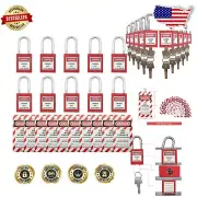 Durable Red Lockout Tagout Padlocks with Tags - 2 Keys Per Lock, OSHA Approved