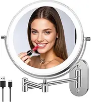 FUNTOUCH Rechargeable Cosmetic Mirror with Lighting, 1 x 20x Mirror Magnification Wall Mounting, Dimmable Shaving Mirror 3 Colours, Touch Screen, 360° Rotatable, Makeup Mirror for Bathroom